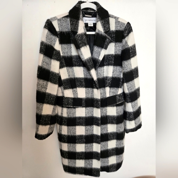 Liz Claiborne Buffalo plaid checkered overcoat warm winter minimalist Medium - Picture 1 of 5